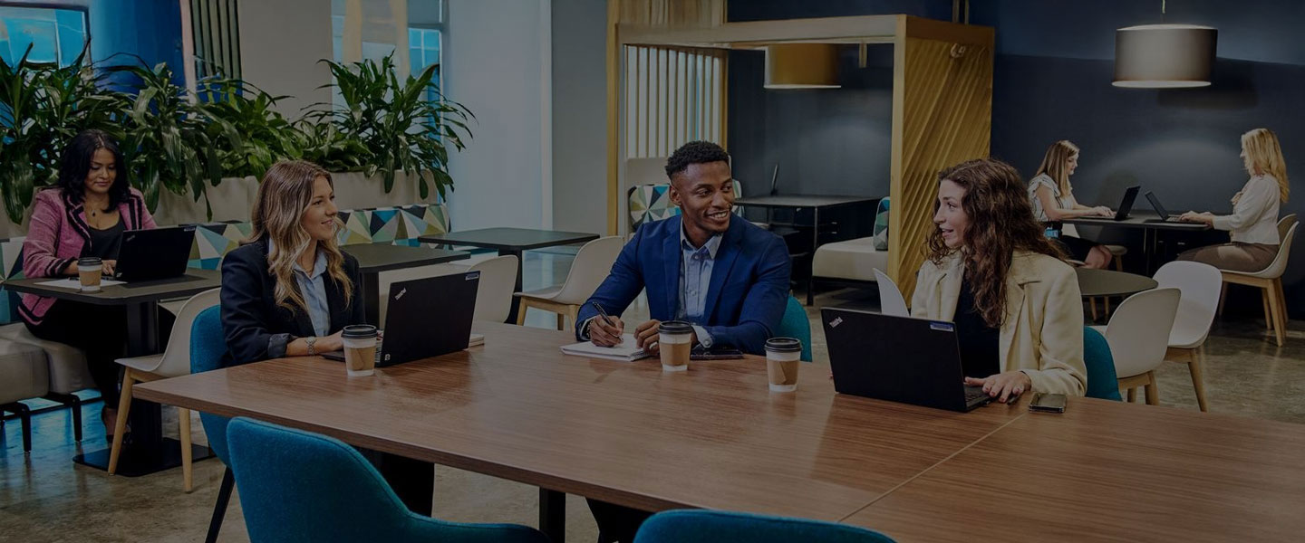   Team meeting in open space office setting
