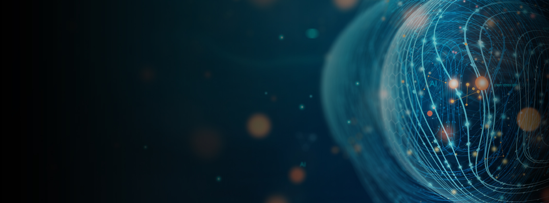   Abstract blue digital globe with glowing network lines on a dark background
