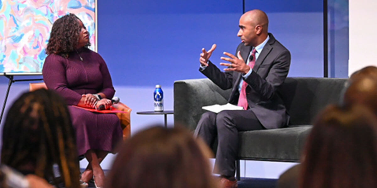 Pfizer’s Senior Director of State Government Relations Melissa Bishop-Murphy and Assistant Professor Adolfo Cuevas of NYU’s School of Global Public Health