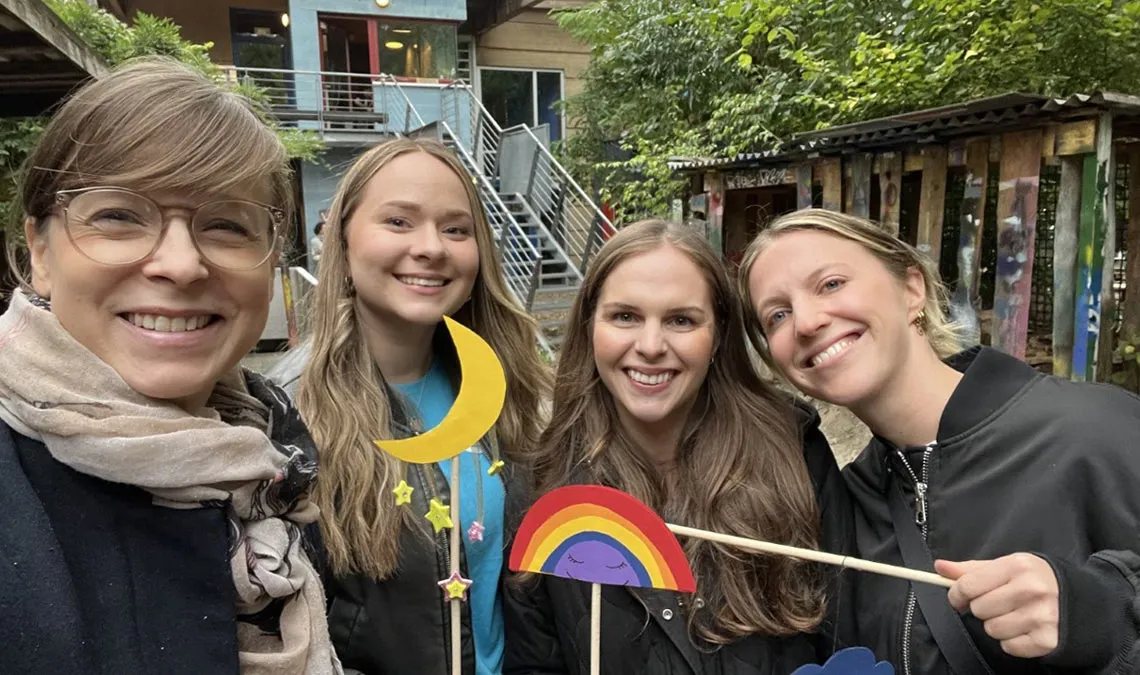 4 women pfizer colleagues - volunteers taking a selfie for 175 days of good