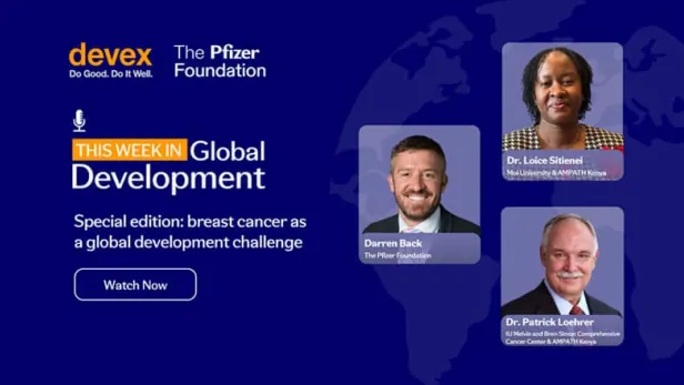 Webinar graphic featuring three speaker headshots on a blue global map background